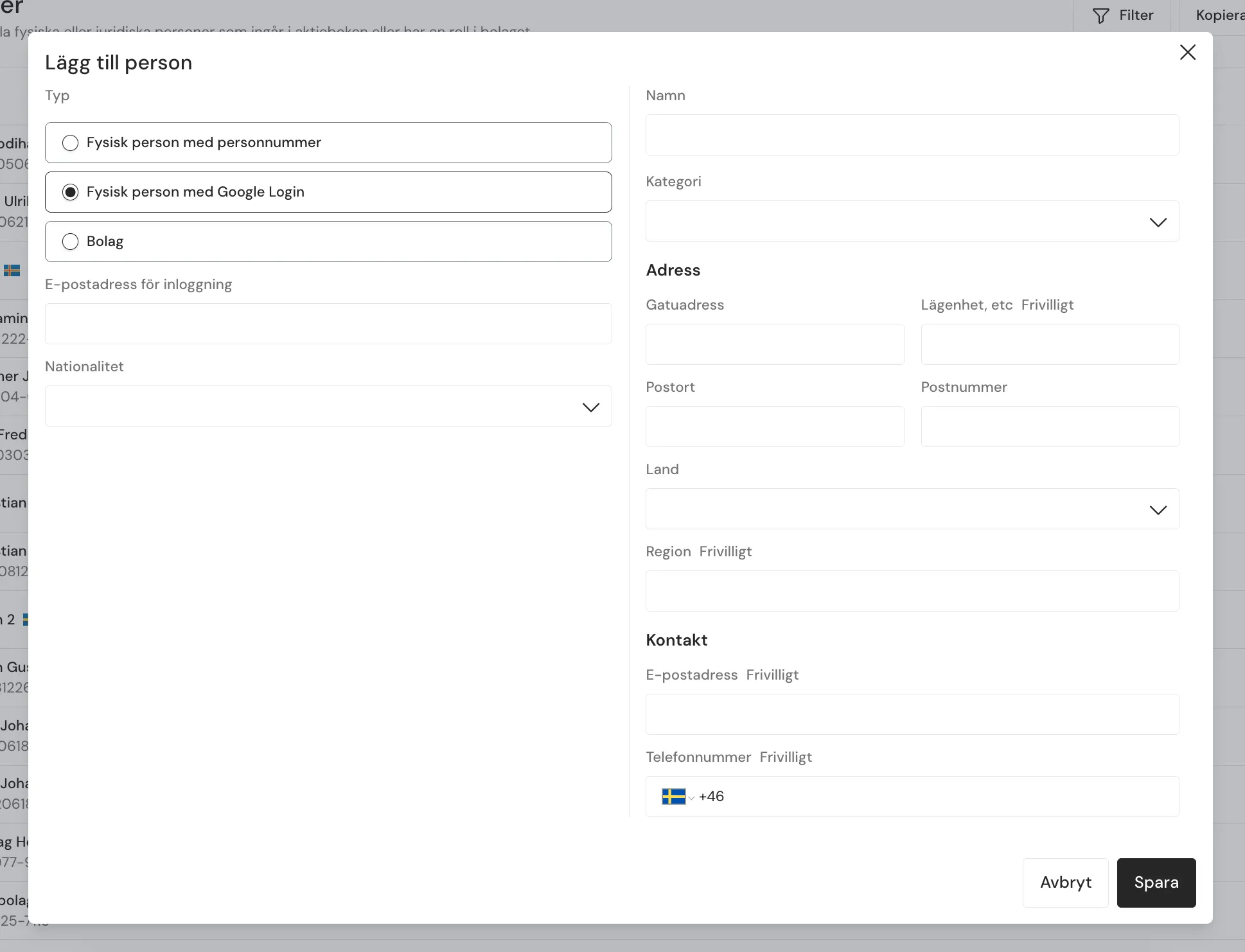 Individual with Google Login in Kvanta